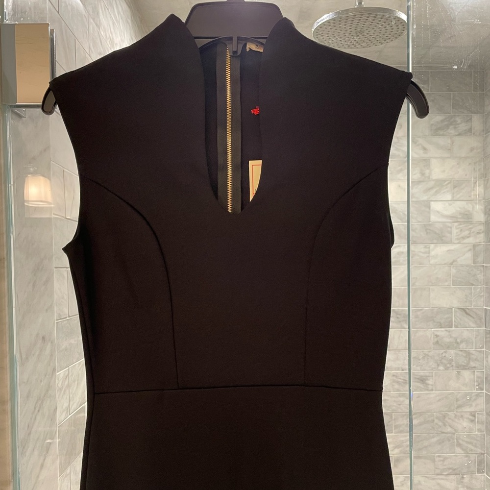 Black fitted v neck dress